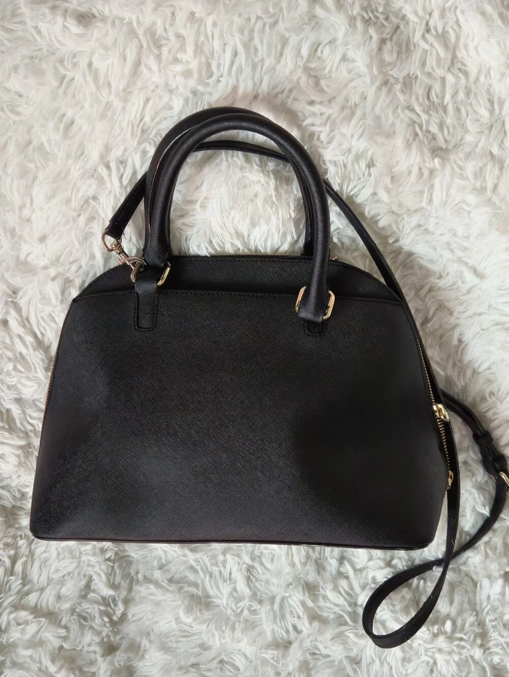 Karl Lagerfeld Black Saffiano Leather Dome Satchel Bag w/Crossbody Strap